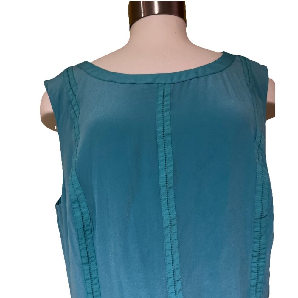 Talbots Women 16 Teal 100% Silk Sleeveless Dress Fit & Flare Sheath Dress - Picture 5 of 10